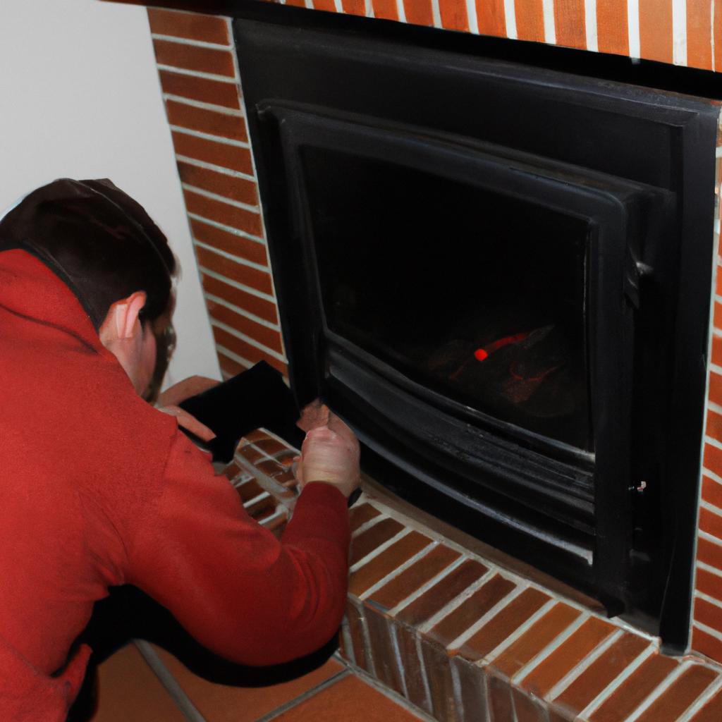 Person checking fireplace for safety