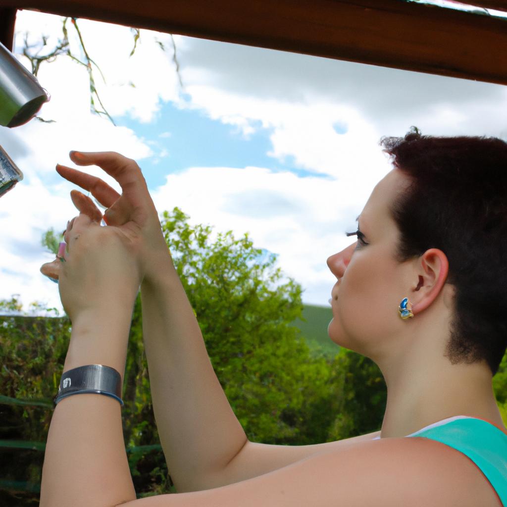 Woman setting up outdoor lights