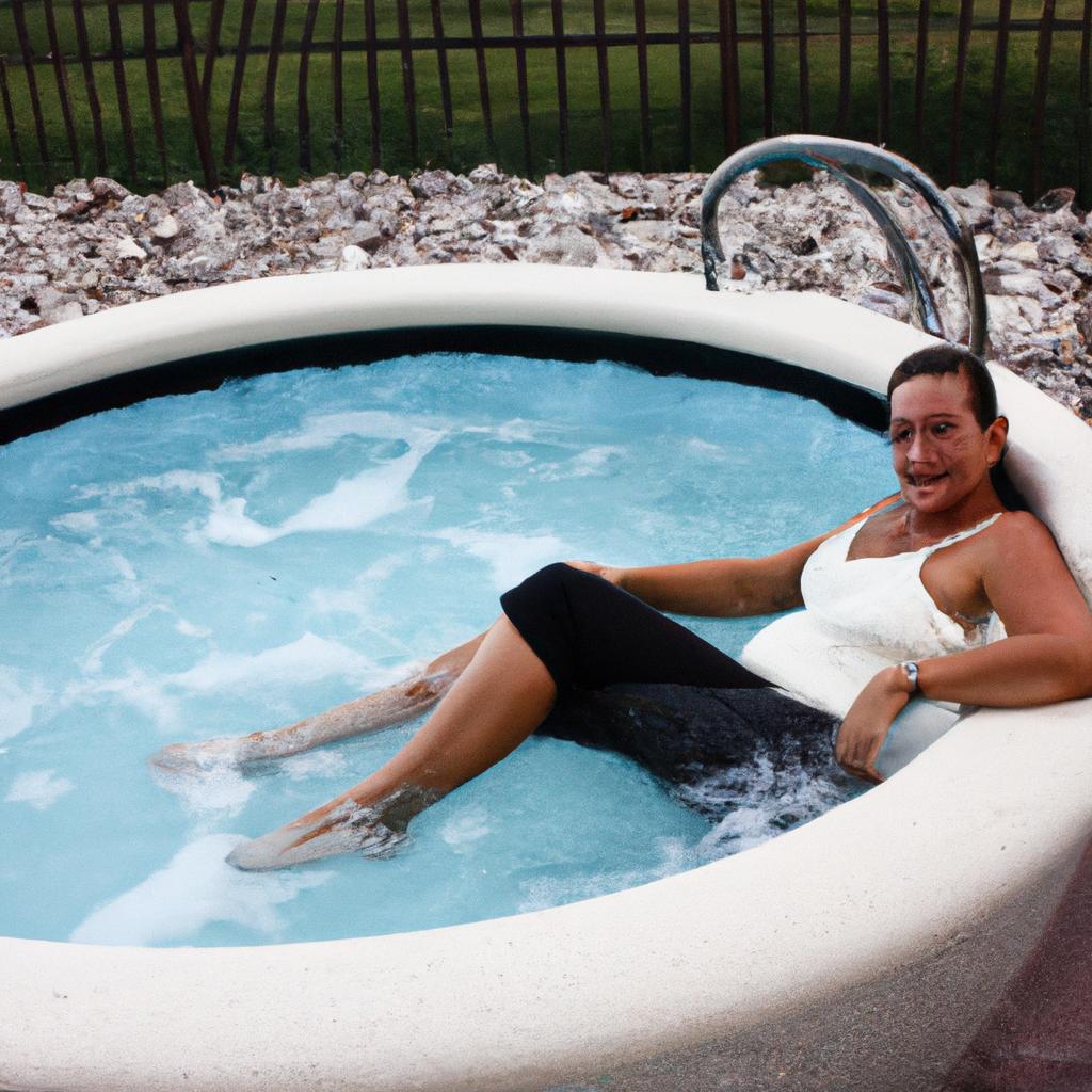 Woman lounging in outdoor Jacuzzi