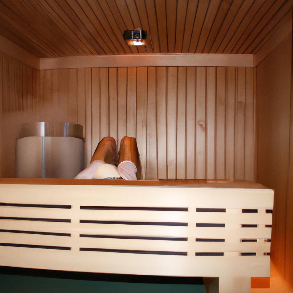Person relaxing in sauna and jacuzzi